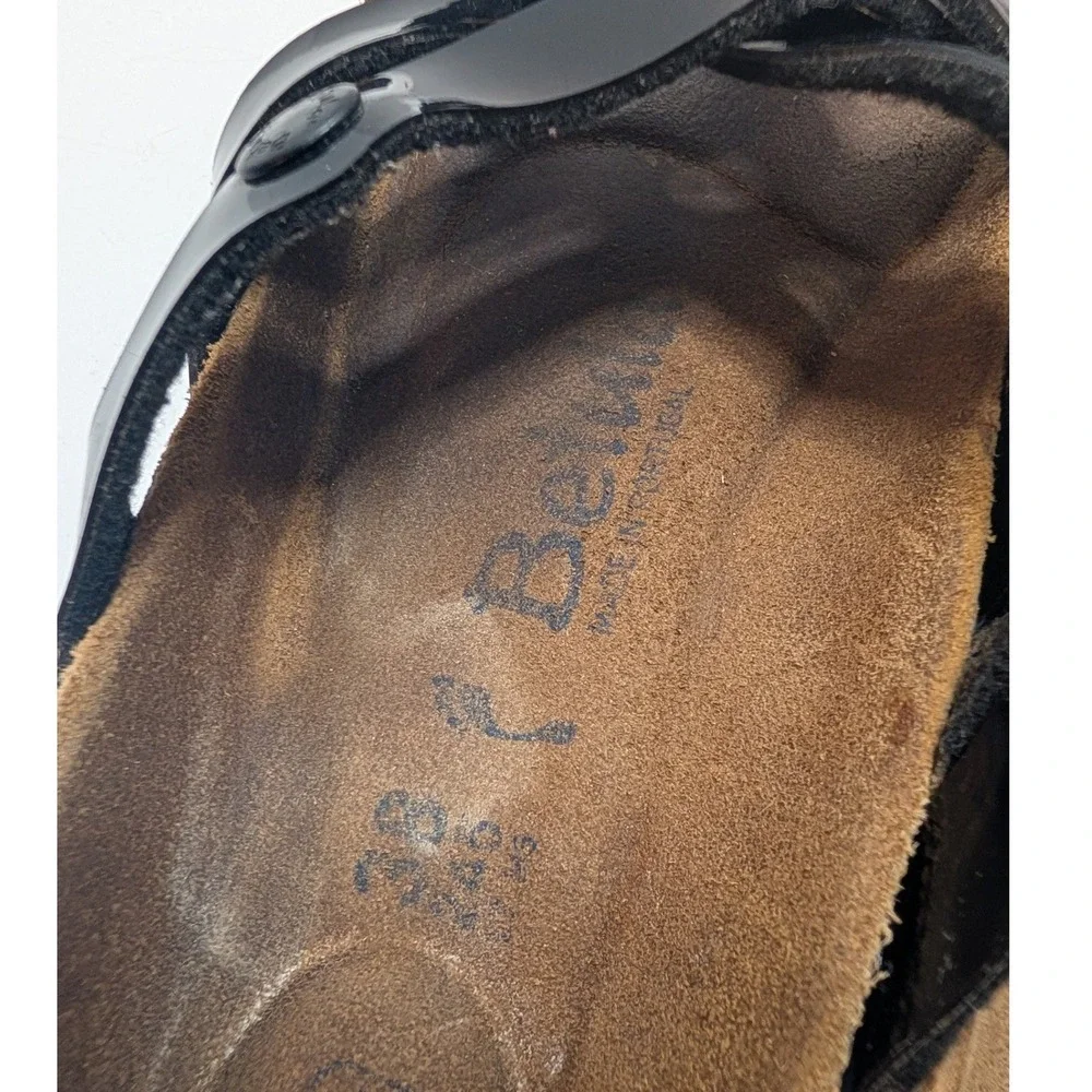 Betula by Birkenstock Vinja Sandals Black Patent Strappy Thong Comfort Womens 38